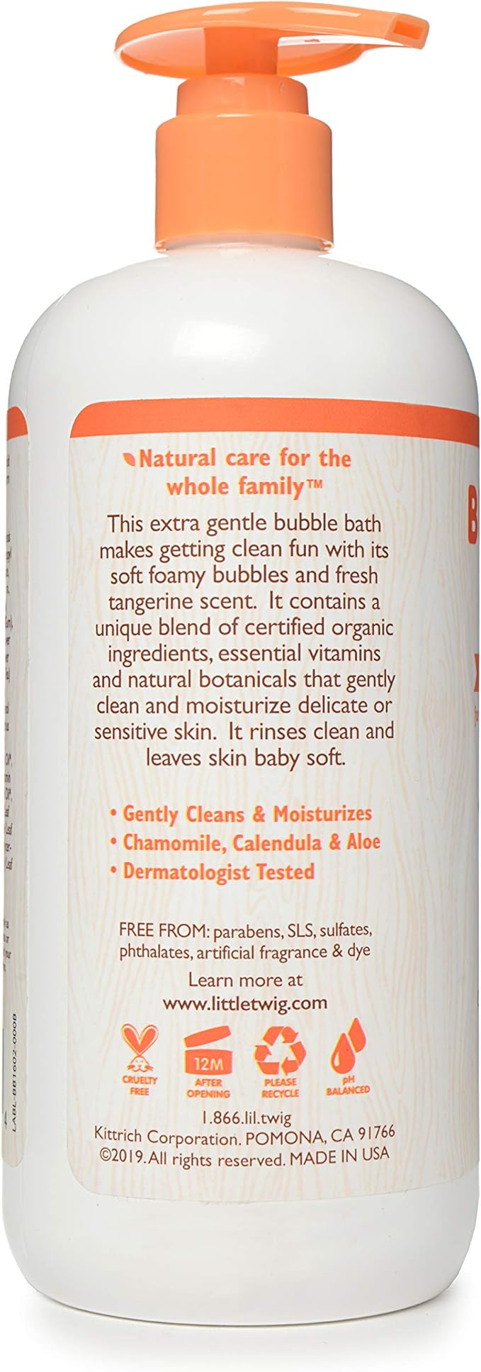 Little Twig Bubble Bath, Baby Bath Essential with Natural Plant Derived Formula, Vegan, Gluten-Free, Paraben-Free, Happy Tangerine Scent, 17 fl. oz.