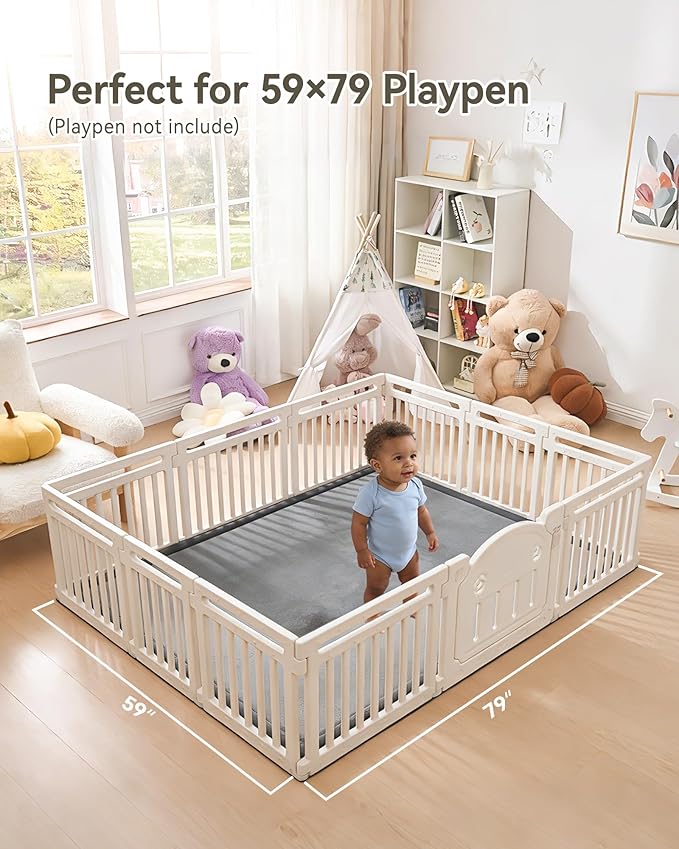Baby Play Mat for Floor, 1.2" Thick Extra Large Memory Foam 59"×79" Playpen Mat for Kids, Infants, Toddlers - Soft Baby Crawling Mat for Tummy Time, Sitting with Non-Slip Bottom, Dark Gray