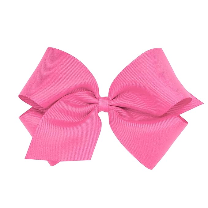 Wee Ones Girls' Classic Grosgrain Hair Bows with Plain Wrap Center, No-Slip Hair Clip, Handmade, Hot Pink, King