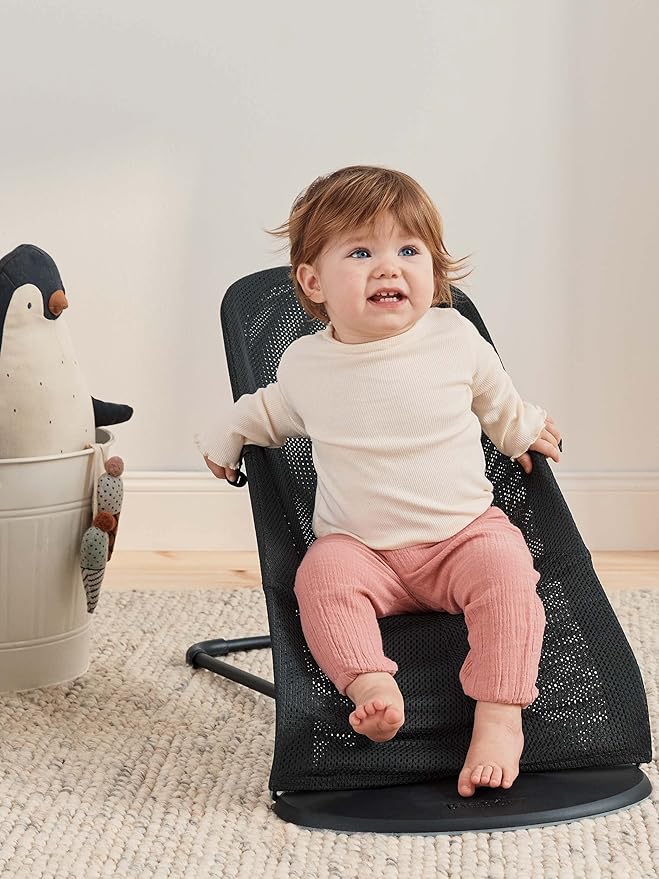 BabyBjörn Bouncer Bliss, Black Frame, Mesh, Black 2-in-1 Adjustable Baby Bouncer Seat and Toddler Chair, Newborn to Toddler (8-29 lbs), 4 Positions, Lightweight & Portable