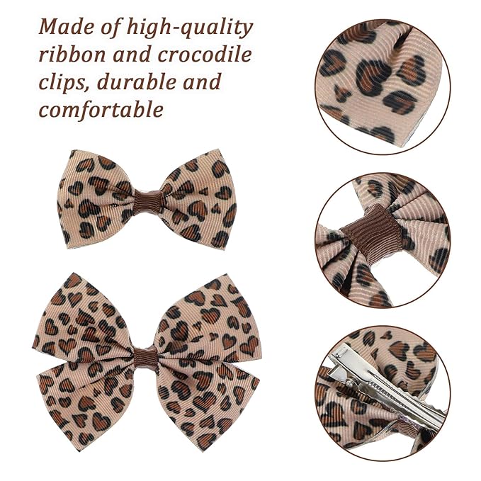 Qianyu Leopard Hair Bow Clips Cheetah Print Costume Accessories Fully Lined Polka Dot Alligator Clip Baby Barrettes Hairpins Aesthetic Ponytail Holder for Women Girls Teens Kids (9 hairpins)