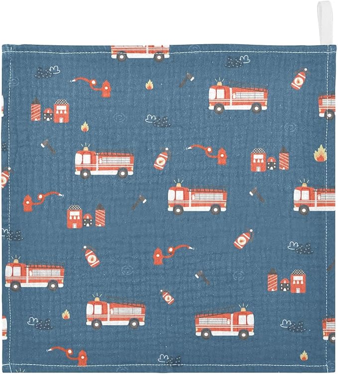 vvfelixl Firefighters Pattern Baby Burp Cloths, Baby Muslin Washcloths for Boys Girls, Cotton Baby Face Towel for Newborn Infants Soft and Absorbent 11.8 X 11.8 in, 5 Pack Blue