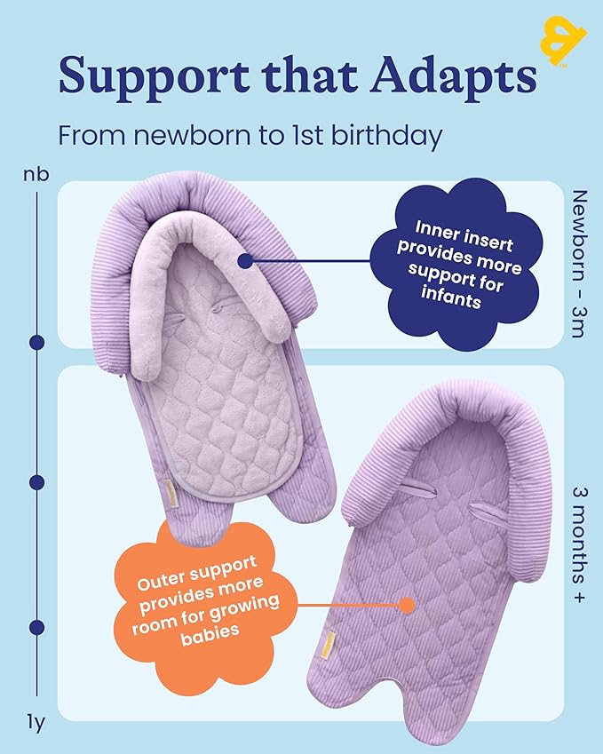 GoldBug Baby & Toddler 2-in-1 Car Seat Head Support - Plush Purple