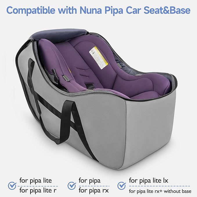 YOREPEK Infant Car Seat Travel Bag Compatible with UPPAbaby MESA V2 and Base,Fit for All Nuna Pipa Car Seat and Base, Padded Car Seat Bags for Air Travel, Carseat Cover for Airplane Travel, Grey