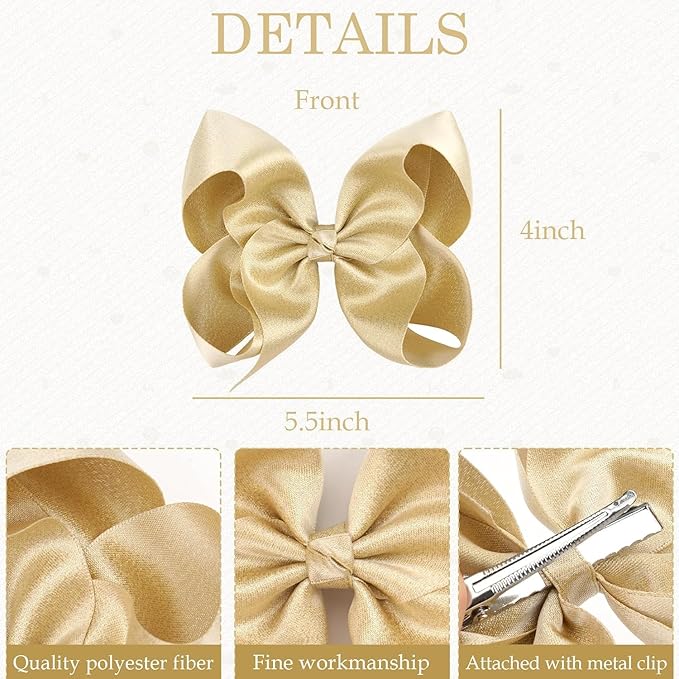 5.5 Inch 2pcs Yellow Gold Hair Bows for Girls Grosgrain Ribbon Toddler Hair Accessories with Alligator Clips for Toddlers Baby Girls Kids Teens