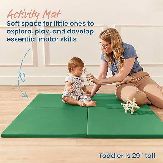 ECR4Kids SoftZone Play Patch Activity Mat Squares, Modular Playmat, Green, 4-Pack