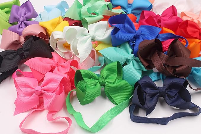 CÉLLOT Baby Girls Headbands Grosgrain Ribbon 4.5" Hair Bows Headband Big Bow Hair Bands for Toddler Pack of 40