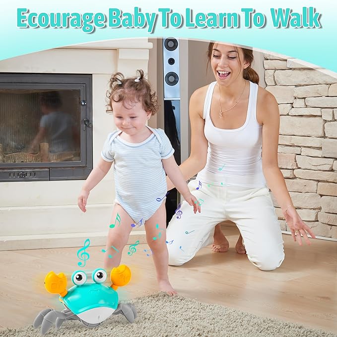 Hirger Crawling Crab Baby Toy, Dancing Walking Infant Toy for Tummy Time, Sensory Toy for 3-6-12-18 Months Babies & Toddlers 1-2-3, Musical Birthday Gift for Boys Girls