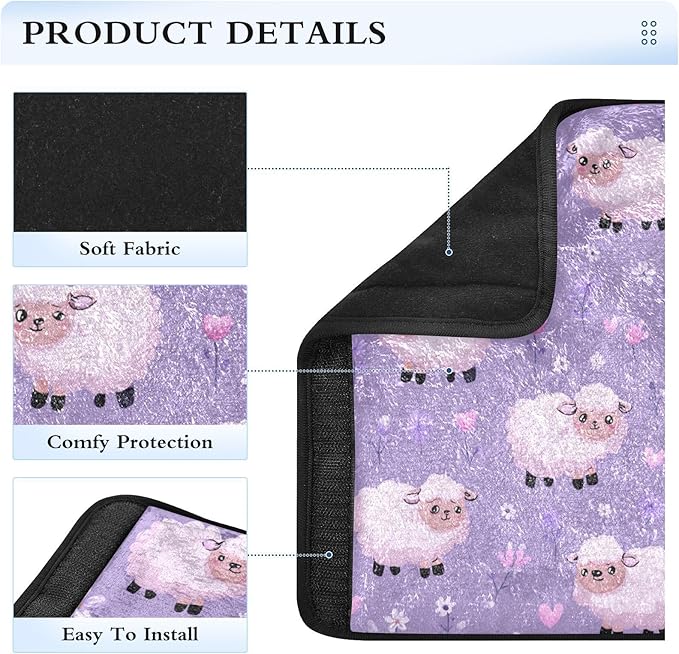 2 Pack Seatbelt Covers Seat Belt Cover Pad for Adults Boys Girls Car Seat Strap Covers Pads Cushion Universal Shoulder Strap Pad Protector for Backpack Camera Bag 6.5 Inch Purple Cute Floral Sheep