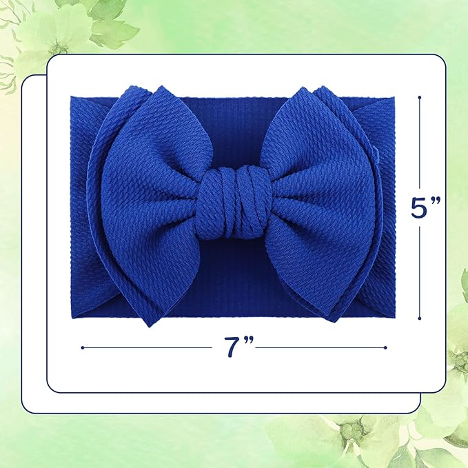 YanJie 2PCS 7'' Super Durable Soft Knot Headbands with Hair Bows Infant Toddlers Kids Hair Accessories Blue Green Headband for Newborn Baby Girls