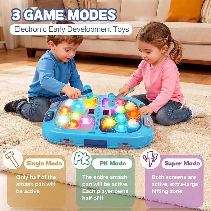 Whack Game Mole, Game 3+ Year Old, 3 Year Old Boy, 4 Year Old Toy, Gift for 3 Year Old, 11x15in Larger 2-Players Whack Toy with 5 Modes, 9 Speeds, 54 Levels, Light&Sounds, Birthday Gift for Todders