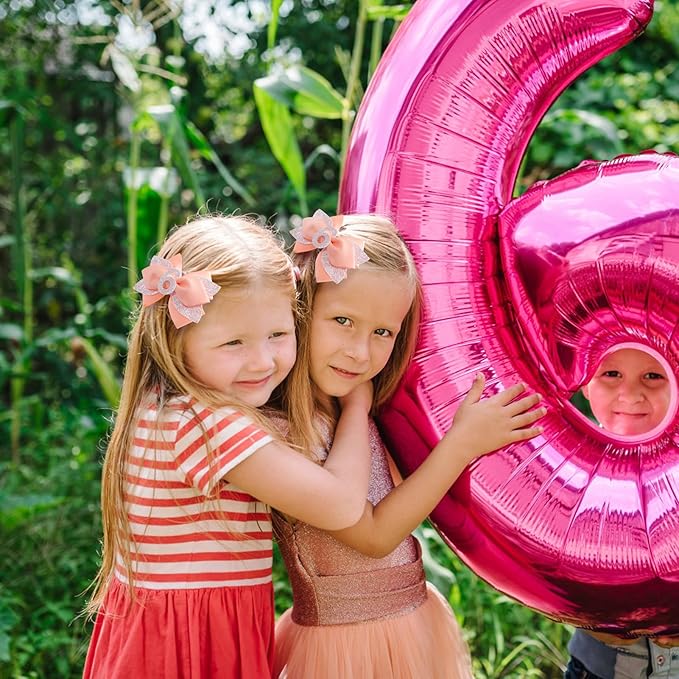 Glitter Birthday Hair Bow for Baby Girls 1 2 3 4 5 6 Years Peach Party Decoration Hair Accessories for Six 6th Birthday