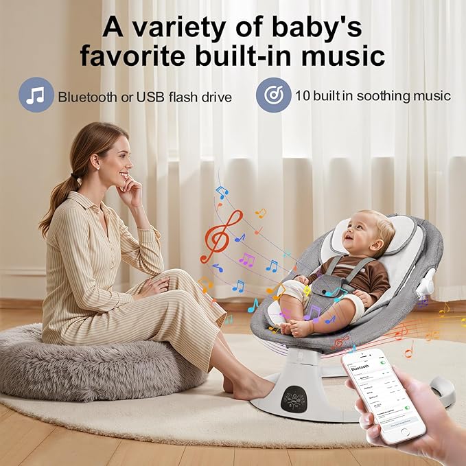 Baby Swing 3 in 1 Multifunctional Infant Rocker, Portable with Remote Control, 5-Point Seat Belt, 5 Auto Rocking, 3 Speed Timer, Electric with Music (0-12 Months) (Grey)