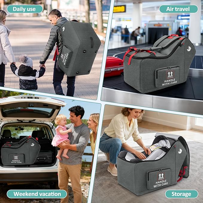 RAINSMORE Infant Car Seat Travel Bag for Airplane Compatible with All Nuna Pipa Car Seat and Base Chicco KeyFit 30 and Base Padded Car Seat Backpack for Travel Carseat Gate Check Bag with Side Pocket