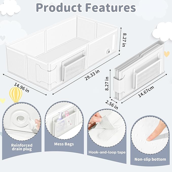 YomauiYee Baby Bathtub, Converts Shower to Tub, Foldable Toddler Tub with Rinse Cup, No Assembly Easy to Clean, Portable Collapsible Bath Tub for 6M-5Y, Travel Camping Hotel