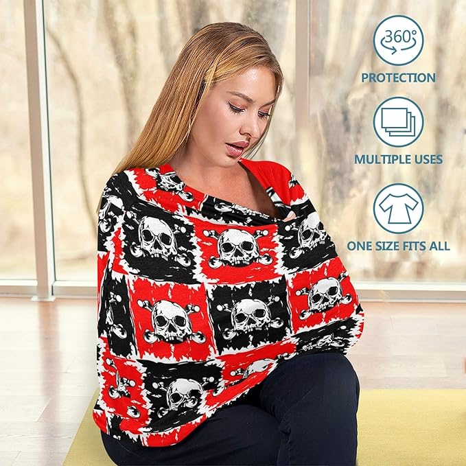 Day of The Dead Skull Dia De Los Muertos Red and Black Square Stretchy Baby Car Seat Cover Infant Canopy Nursing Covers Breastfeeding Cover Breathable Windproof Winter Scarf for Boys Girls