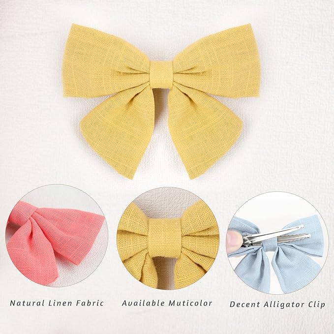 OAOLEER Hair Clip, 40Pcs 3.5Inch Hair Bows for Toddler Girls, Linen Neutral Pigtail Bows Accessories in 20 Colors