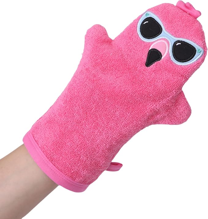 JN&LULU Baby Organics Bath Mitt Toddlers Bath Cotton and Soft Scrub Bathing Loofah Baby Shower Gifts (Flamingo)