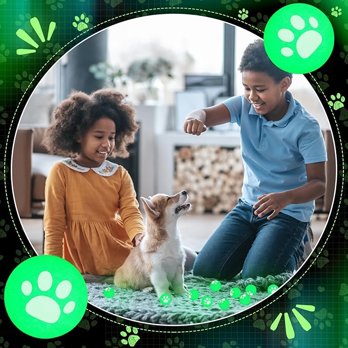 Seenelling 24 Pcs Glow in the Dark Bouncy Balls Dog Paw Rubber High Bouncing Balls for Kids Party Favor Classroom Gifts (Dog Paw, Green)