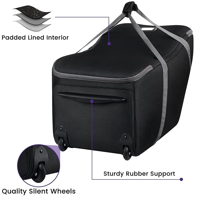 SCTEL Car Seat Travel Bag for Airplane Fits Chicco KeyFit 30, UPPAbaby MESA, Nuna Pipa, Padded Car Seat Bag with Wheels, Infant Gate Check Bag with side pocket, Protective Feet, Adjustable Handle