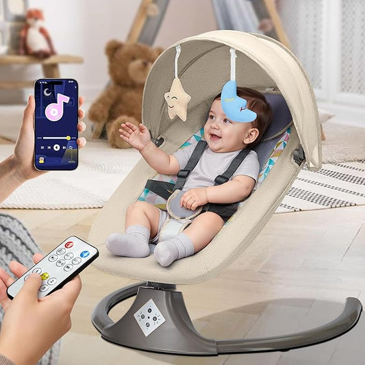 Electric Baby Swing for Infants,Multifunctional 3-in-1 Rocker,5-Speed Adjustable,Remote Control,10 Melodies,5-Point Harness,for Infants Up to 30 lbs, Up to 12 Months Easy Assembly (khaki)