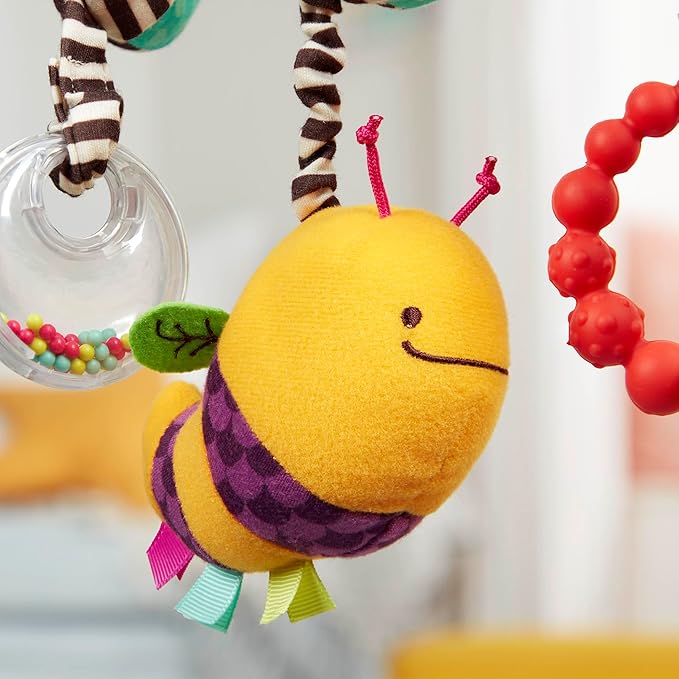 B. toys – Wiggle Wrap for Car Seat, Stroller, Crib – Spiral with 3 Hanging Toys – Rattle, Plush Bee & Teether – Wrap Around Infant – 0+ Months