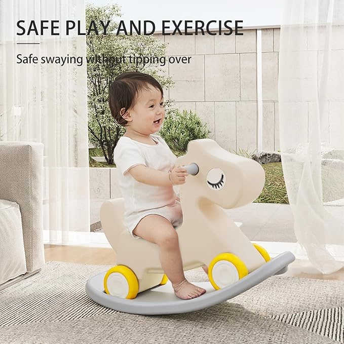4 in 1 Rocking Horse for Toddlers 1-3 Years | Convertible Baby Push Walker, Balance Board & Ride-On Toy | Durable Plastic Indoor/Outdoor Gift for 1 Year Old Boy Girl(Grey)