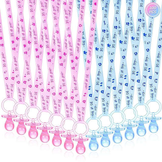 100 Pieces Baby Shower Pacifiers Necklace, Cute Acrylic Pacifier Necklaces for Chupones para Baby Shower Games Charm, Party Favors, Decorations DIY, Gender Reveal Table Scatter(Pink&Blue)
