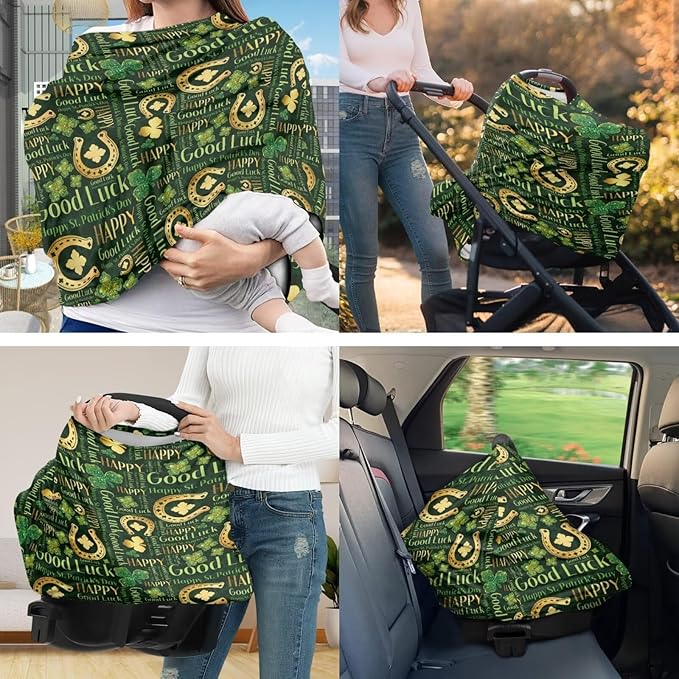 Horseshoes Basket Covers for Baby Infant Carseat Canopy Clover Nursing Pillow Cover for Baby Boy Girl Newborn Replaceable Cuddle Pillow Slipcover St Patricks Day Luck