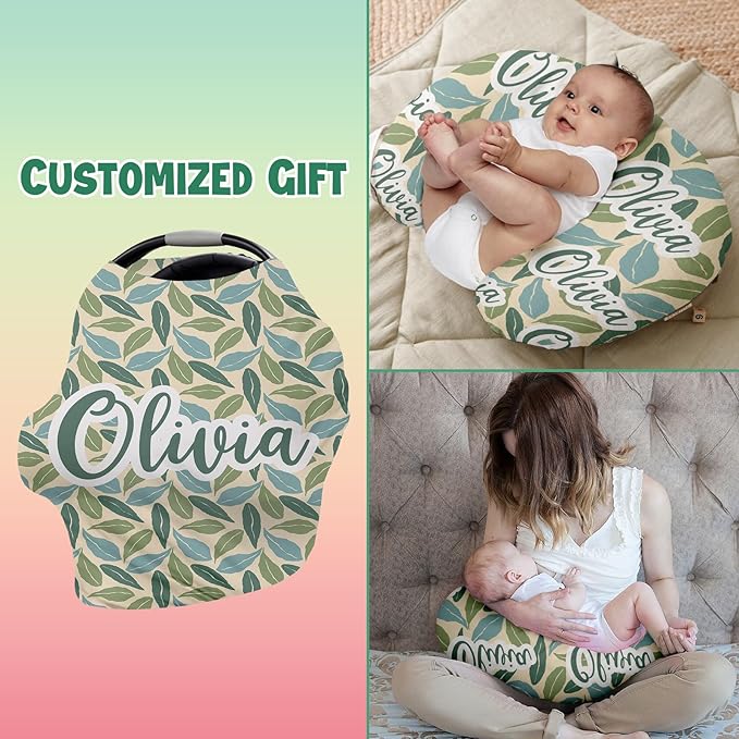 Custom Car Seat Covers for Babies - Breathable Baby Car Seat Cover for Girls Boys, Green Print Kick-Proof Newborn Carrier Canopy Stretchy Stroller Cover for 4 Seasons