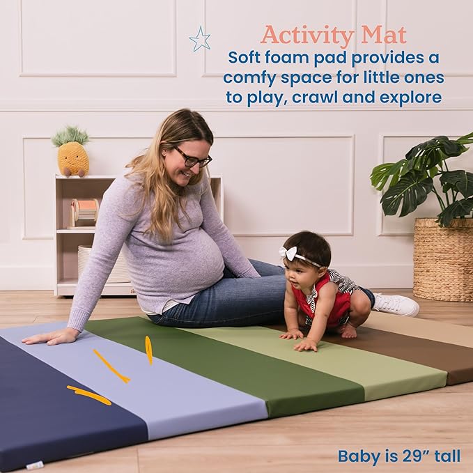ECR4Kids SoftZone 6-Section Rainbow Runway Activity Mat, Folding Playmat, Earthtone