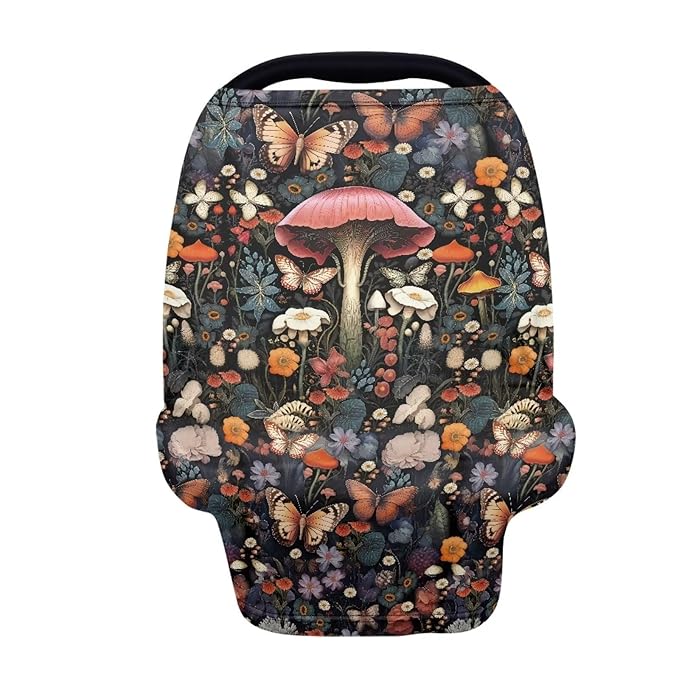 LedBack Butterfly Mushroom Stretchy Car Seat Cover for Babies,Nursing Cover Breastfeeding Cover,Soft Breathable Baby Carseat Canopy