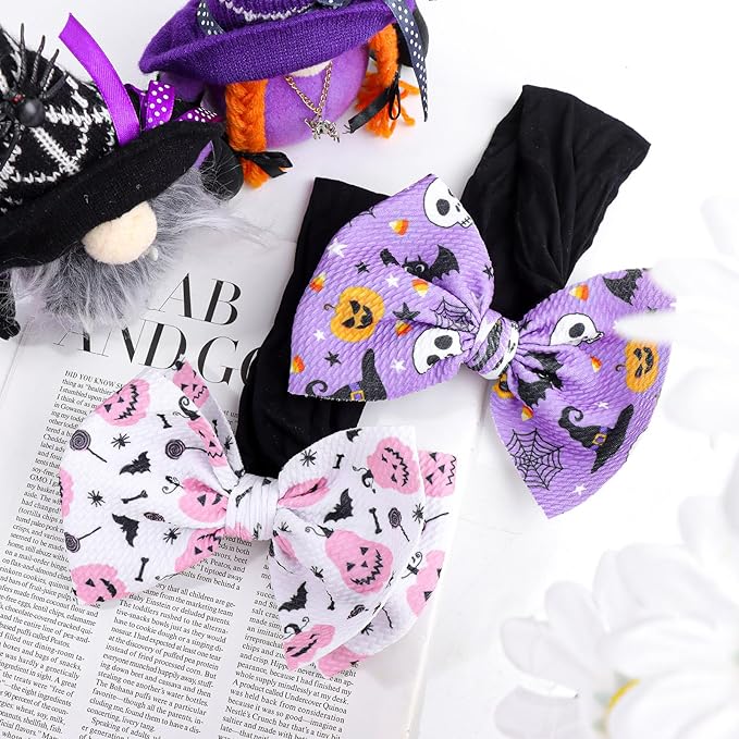 Halloween Baby Girl Bows Headbands with Bows for Newborn Elastic Nylon Halloween Hairbands Hair Accessories 2 PCS