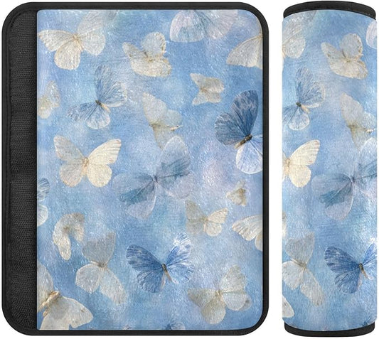 2 Pack Seatbelt Covers Seat Belt Cover Pad for Adults Boys Girls Car Seat Strap Covers Pads Cushion Universal Shoulder Strap Pad Protector for Backpack Camera Bag 6.5 Inch Sky Blue and White Butterfli