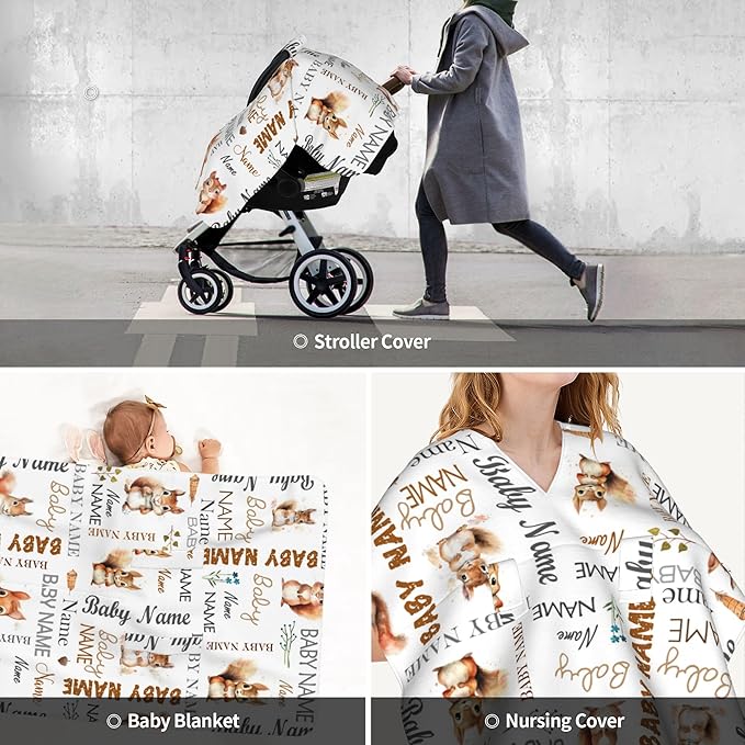 Personalized Winter Baby Car Seat Cover with Name Squirrel Winter Car Seat Cover for Baby Seat or Stroller Custom Infant Car Seat Covers Minky Blankets Nursing Cover Breastfeeding Scarf