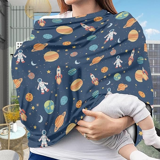 GIFTPUZZ Galaxy Car Seat Covers Nursing Cover Carseat Canopy for Babies Privacy Protection, Multi- Use Breastfeeding Covers, Nursing Scarf Baby, Infant Car Canopy for Spring Autumn