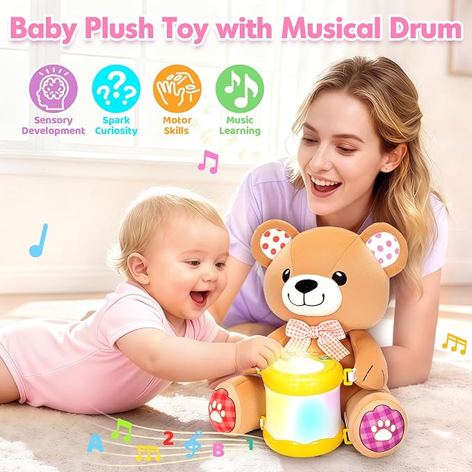 Hodurgyi Baby Toys 6-12 Months, Bear Musical Plush with Lights,ABCs,Animal Sounds, Numbers, Infant Early Learning Toy, Christmas Birthday Gifts for 6+ Month Boys &Girls