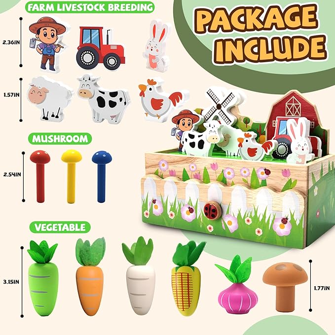 Montessori Toys for 1-3 Year Old | Wooden Animal Farm Toddler Toys | Shape Sorting Educational Learning Fine Motor Skills | 1st First Birthday Gifts Easter for Girl&Boy
