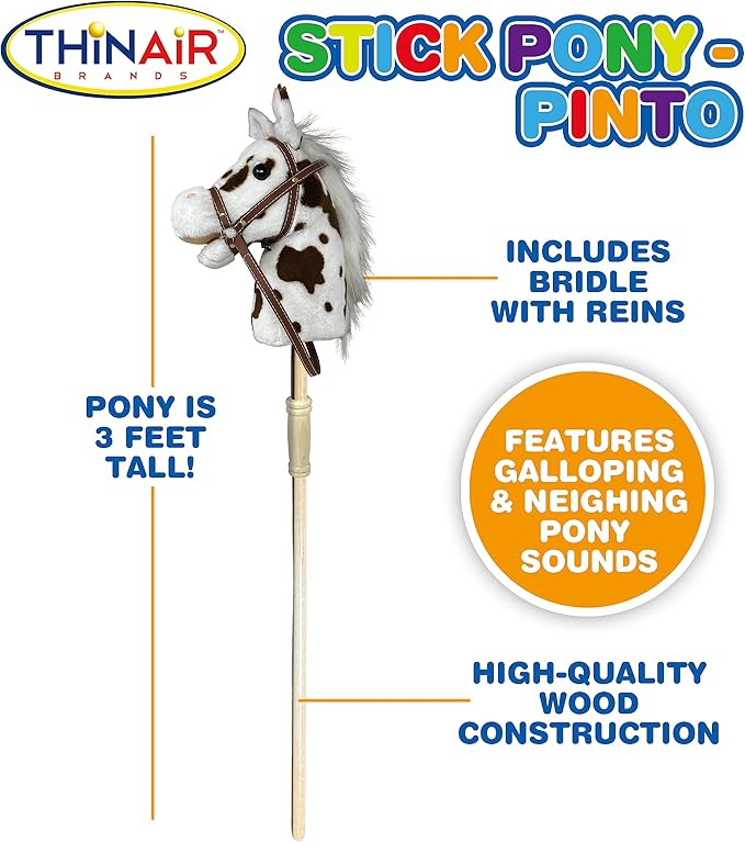 Nature Bound Stick Horse | Plush Handcrafted Hobby Horse | Stick Pony Provides Fun Pretend Play for Toddlers & Preschoolers | Handsewn, Wood, Sound Effects | Pinto Style