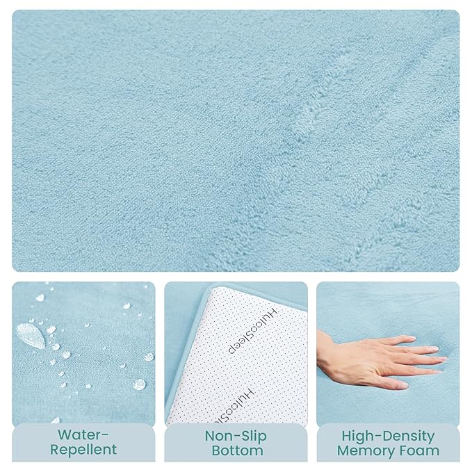 Huloo Sleep Baby Play Mat for Floor,1.3" Thick Elasti-Foam 50"×74" Playpen Mat for Tummy Time,Water Repellent Soft Coral Velvet for Toddler,Infant,Kids,Non-Slip Backing Safe for Crawling(Light Blue)