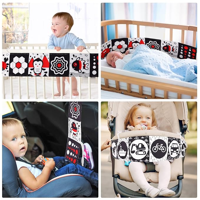 Vicloon Black and White Baby Toys, High Contrast Baby Book for Newborn 0-3 3-6 Months, Infant Tummy Time Toys, Early Education Sensory Toys, Visual Stimulation Folding Cloth Book for Boys Girls