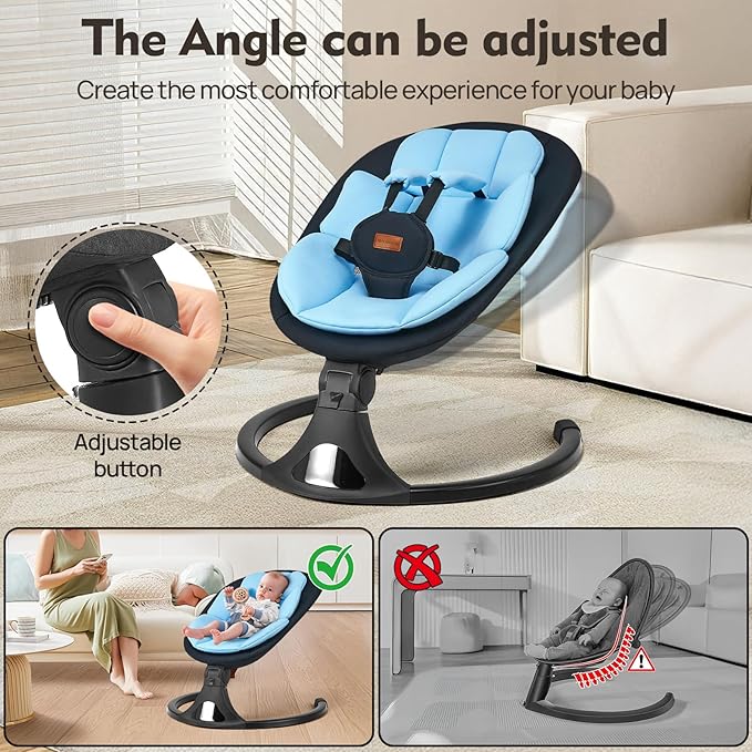 Baby Swing for Infants, Bluetooth Electric Infant Swing with 5 Speed Motions, 12 Soothing Melodies & Remote Control, Portable for Newborns 0-9 Months (Max 20 lbs, Blue)