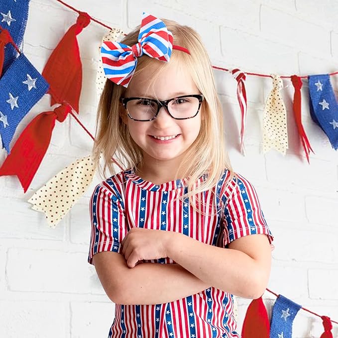 YanJie 4th of July Patriotic Headbands - Red, White & Blue Bows for Newborns, Baby Girls & Toddlers
