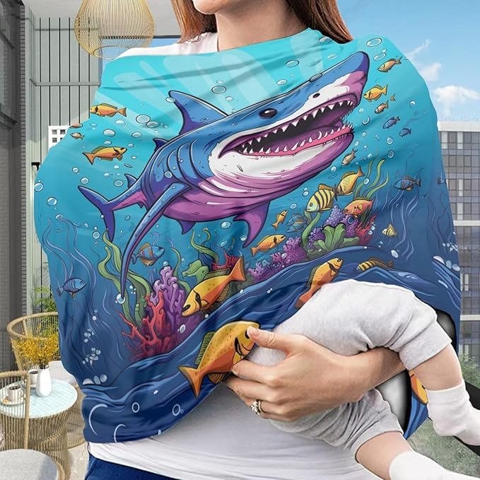 ZFRXIGN Shark Baby Car Seat Covers for Girls Car seat Canopy, Infant Stroller Covers for Newborn Boy, Multiuse Nursing Covers for Breastfeeding Ocean Theme Blue