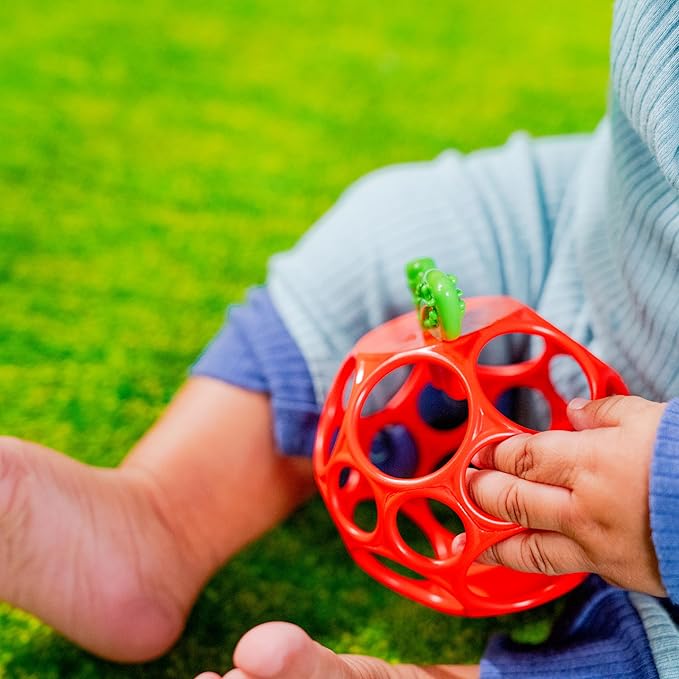 Bright Starts Oball Easy Grasp Red Apple Teether Toy, Hold My Own Collection, BPA Free, Unisex, Newborn and Up