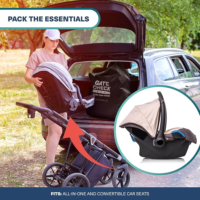 Bramble Infant Car Seat Travel Bag for Airplane - Waterproof Car Seat Cover for Airplane Travel 34" - Booster Seat Travel Bag Carseat Carrier for Airport - Black