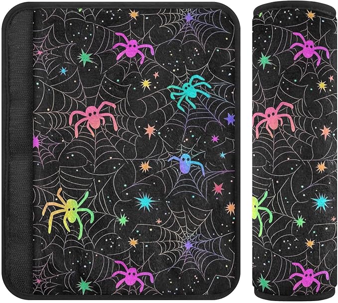 CHIFIGNO Neon Halloween Spiders Seat Belt Covers Cute Seatbelt Cover Pack of 2 Shoulder Pads Car Accessories for Adults Women Kids