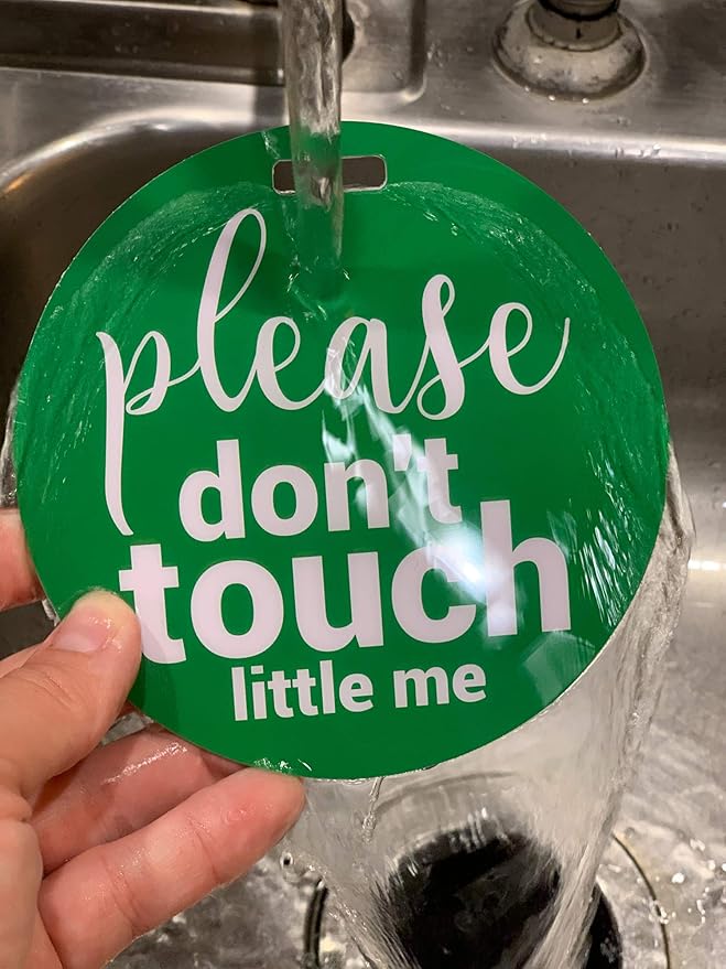 Three Little Tots Two Pack - Green Please Don't Touch Little Me Baby Car Seat and Stroller Signs - CPSIA Safety Tested
