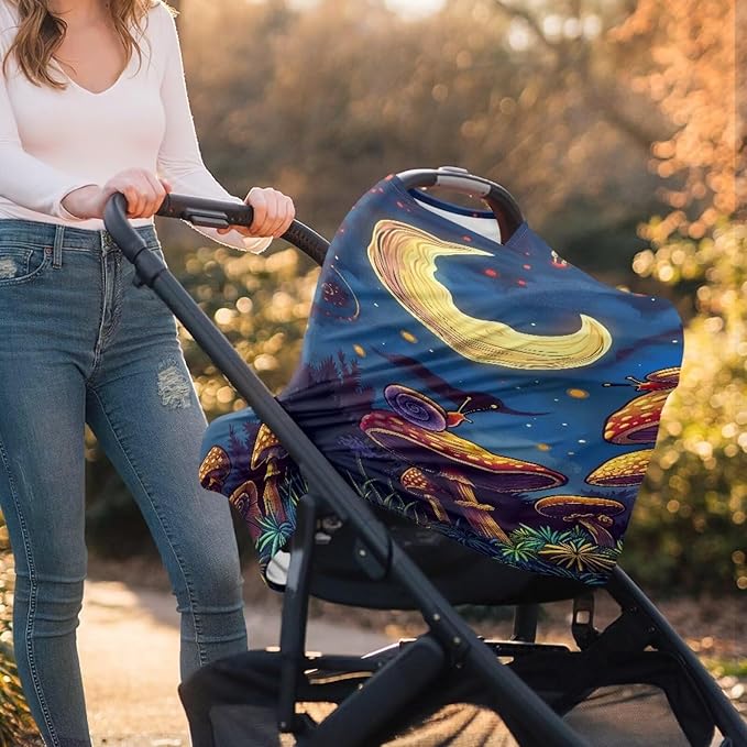 ZFRXIGN Mushroom Car Seat Covers for Babies Boy Girl Stretchy Nursing Cover for Breastfeeding Carseat Covers Canopy Shopping Cart Cover for Travel Moon Night Snail