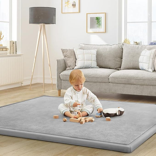 Baby Play Mat for Floor Nursery Rug Muscle Mat Area Rug Playroom Rug 59"x71" Playpen Mat Memory Foam 1.3" Thick Crawling Mat for Babies,Toddlers, Infants, Kids,A Light Gray